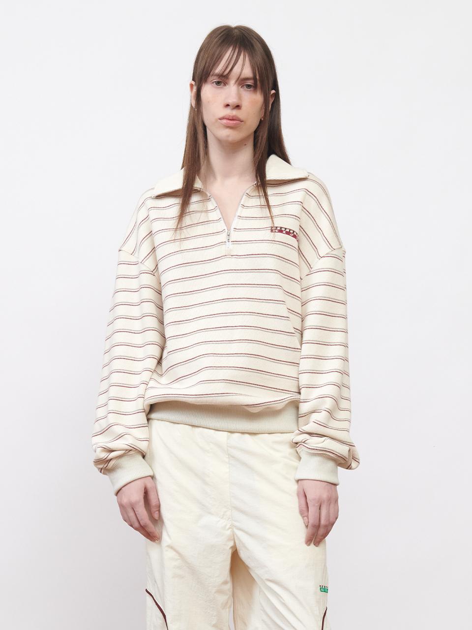 Logo Half Zip-Up Pullover UNISEX Ivory Stripe