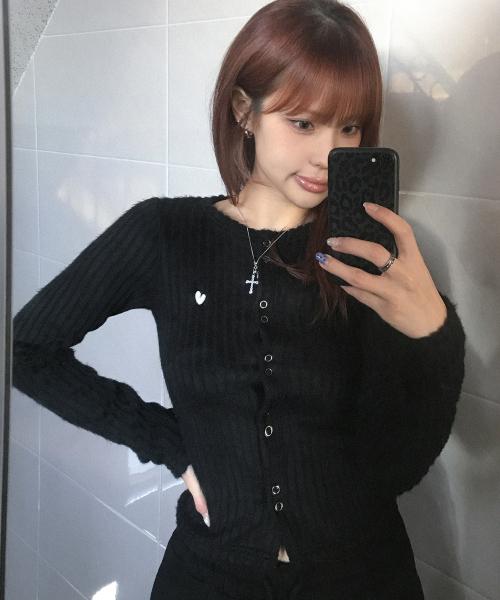 헤어리 골지 가디건 블랙