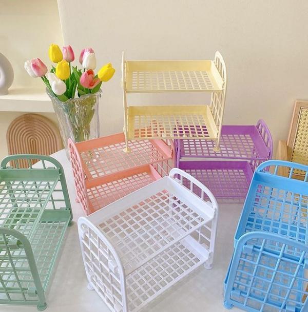 파스텔 미니 접이식 플라스틱 책상 정리 선반 멀티 정리대 6color