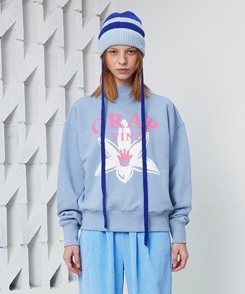 Apricot Blossoms Mock-neck Sweat Shirt Dusty Blue