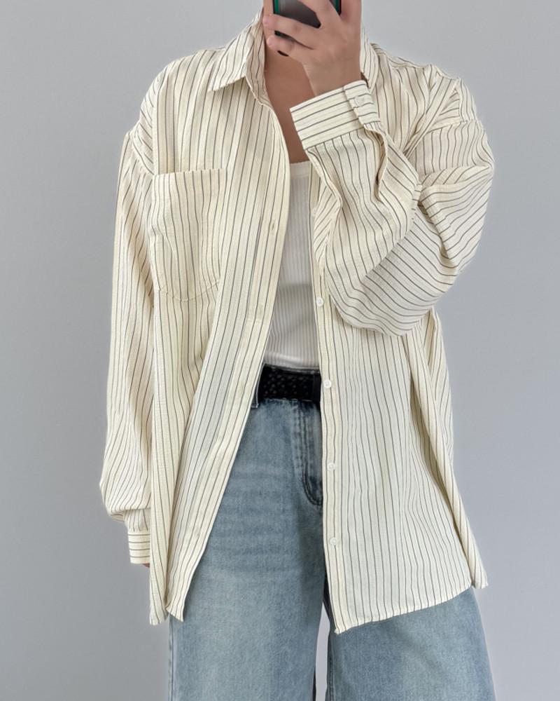 박시핏 오버핏 스트라이프 엠보 셔츠 핑크 블루 옐로우