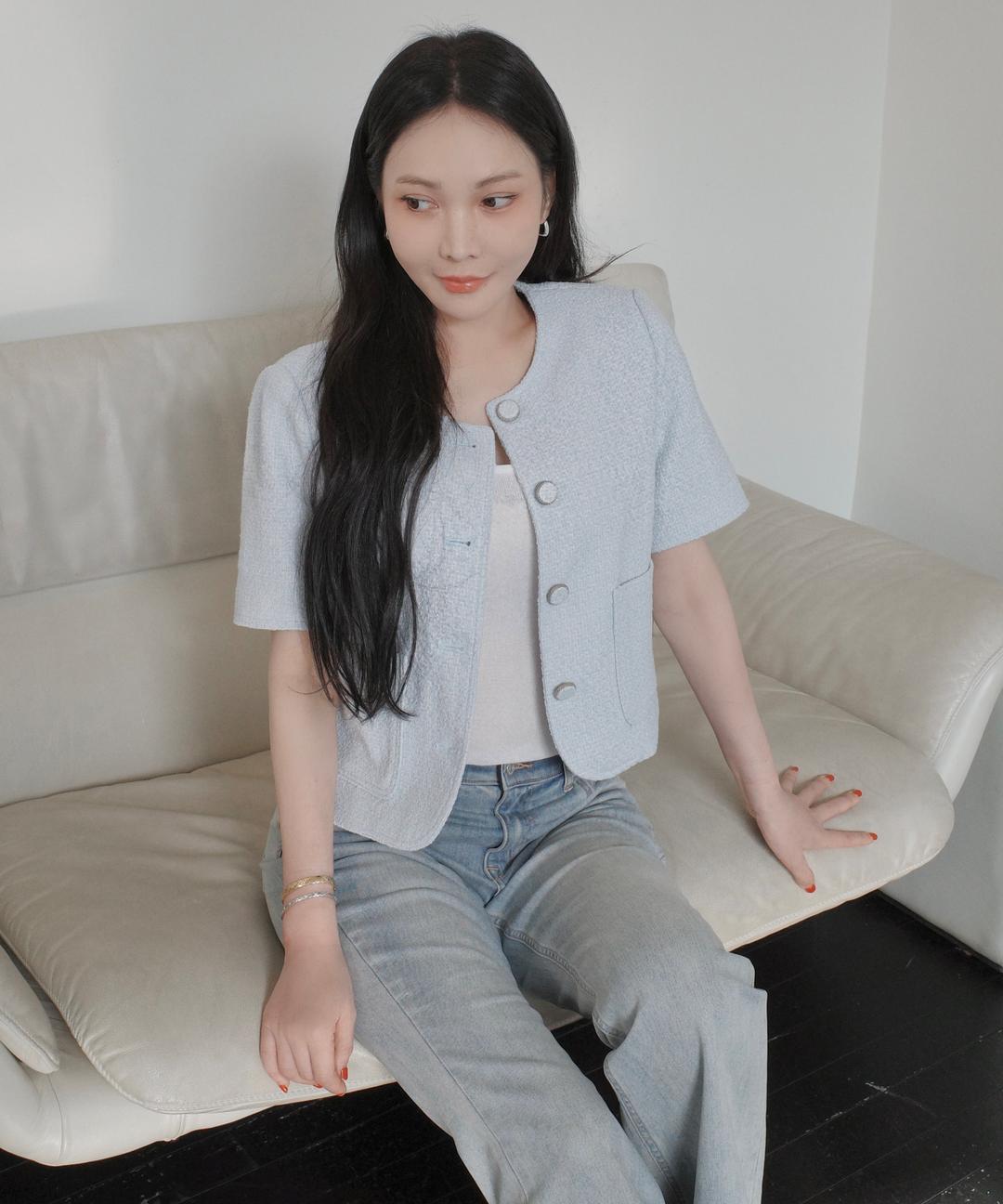 스파오 [연우,앨리스펑크 PICK] 트위드 반팔 재킷_SPJKF24W08