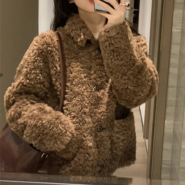 [당일배송🚚/원컬러/페이크퍼] 칼미 뽀글이 퍼 자켓