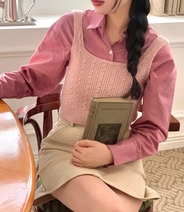 (5col)[고퀄리티]플로이 스퀘어넥 꽈배기 뷔스티에 니트 조끼 크롭 나시 베스트_해리데이