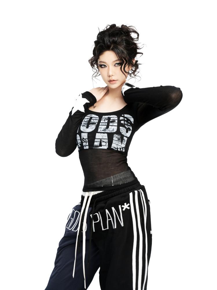 Gods Plan See-through U-neck slim waist long sleeves