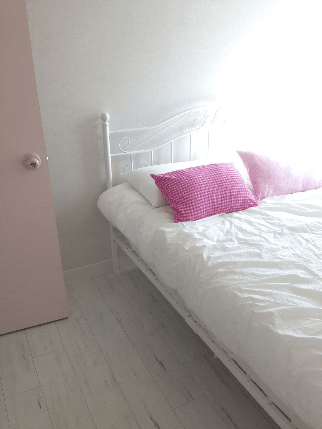 핑크 체크 베개커버