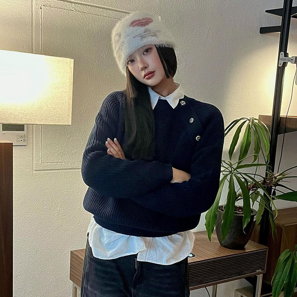 [30%쿠폰]Shoulder Cross Button Raglan Kint_Navy