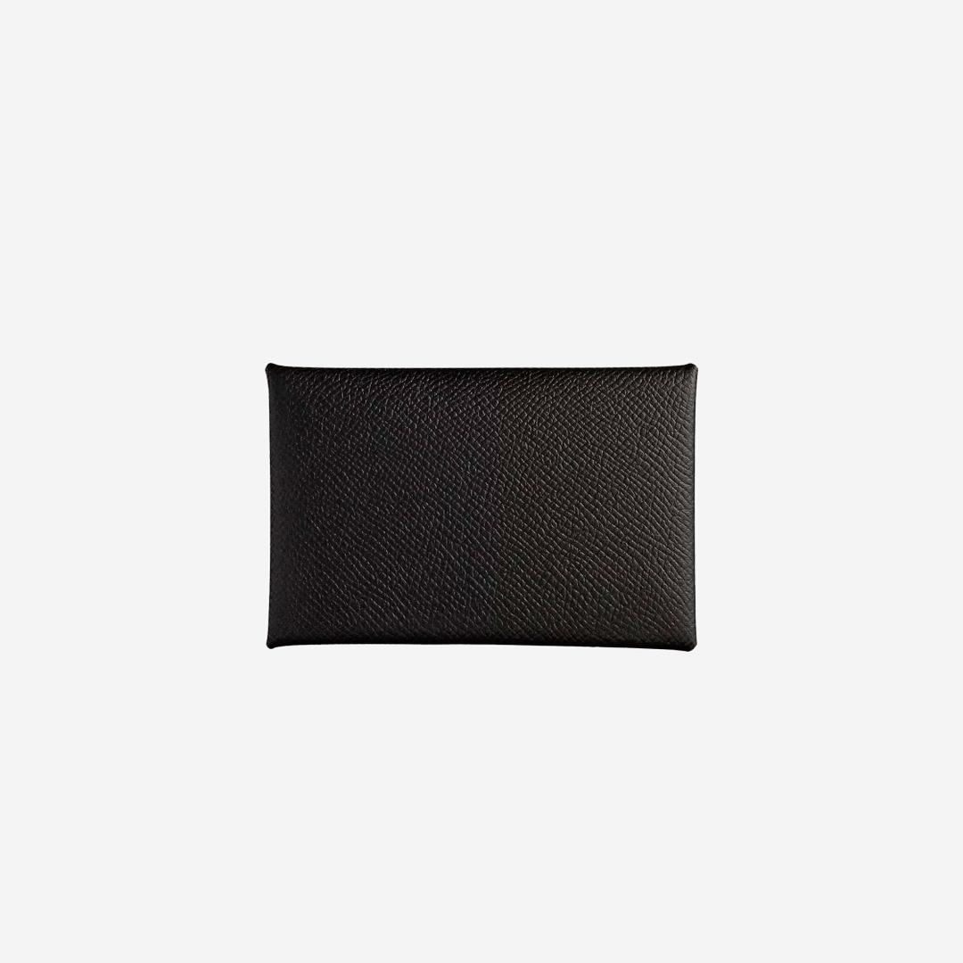 Hermes Calvi Card Holder Epsom & Palladium Noir