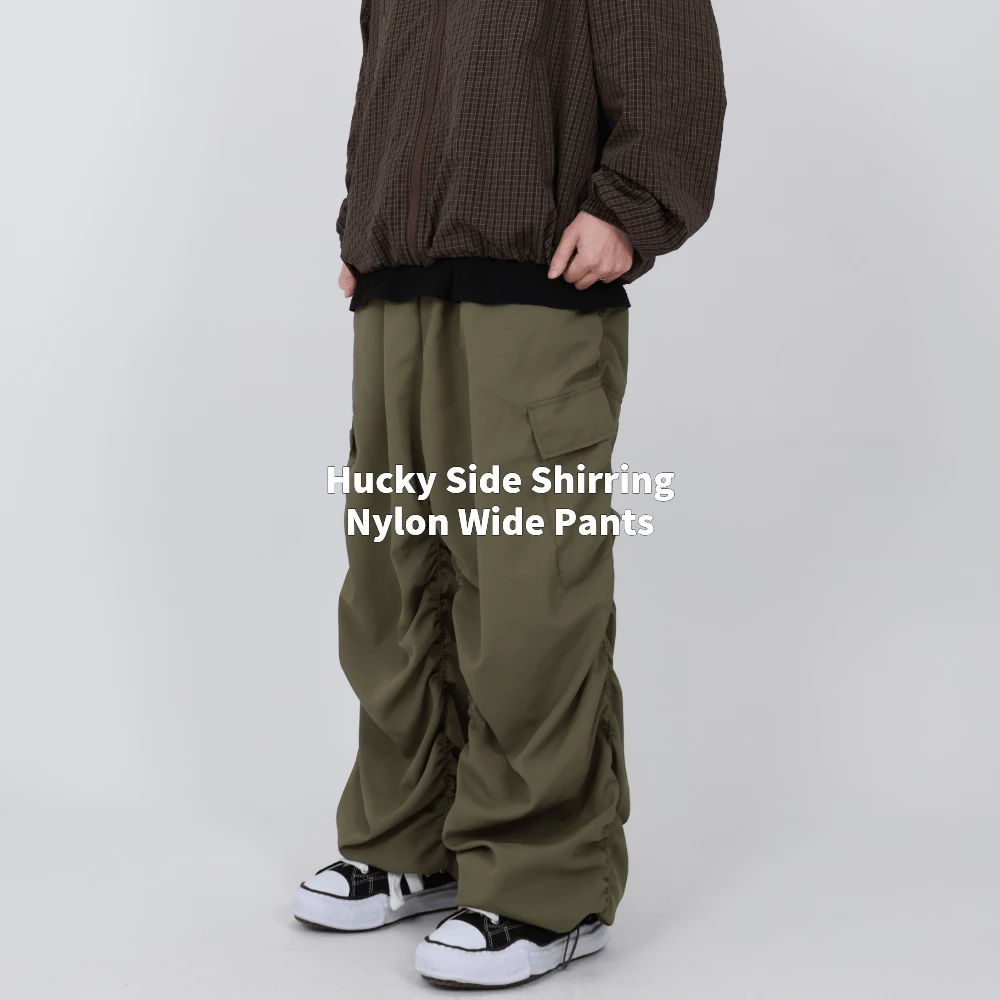 허키 사이드 셔링 나일론 와이드 팬츠