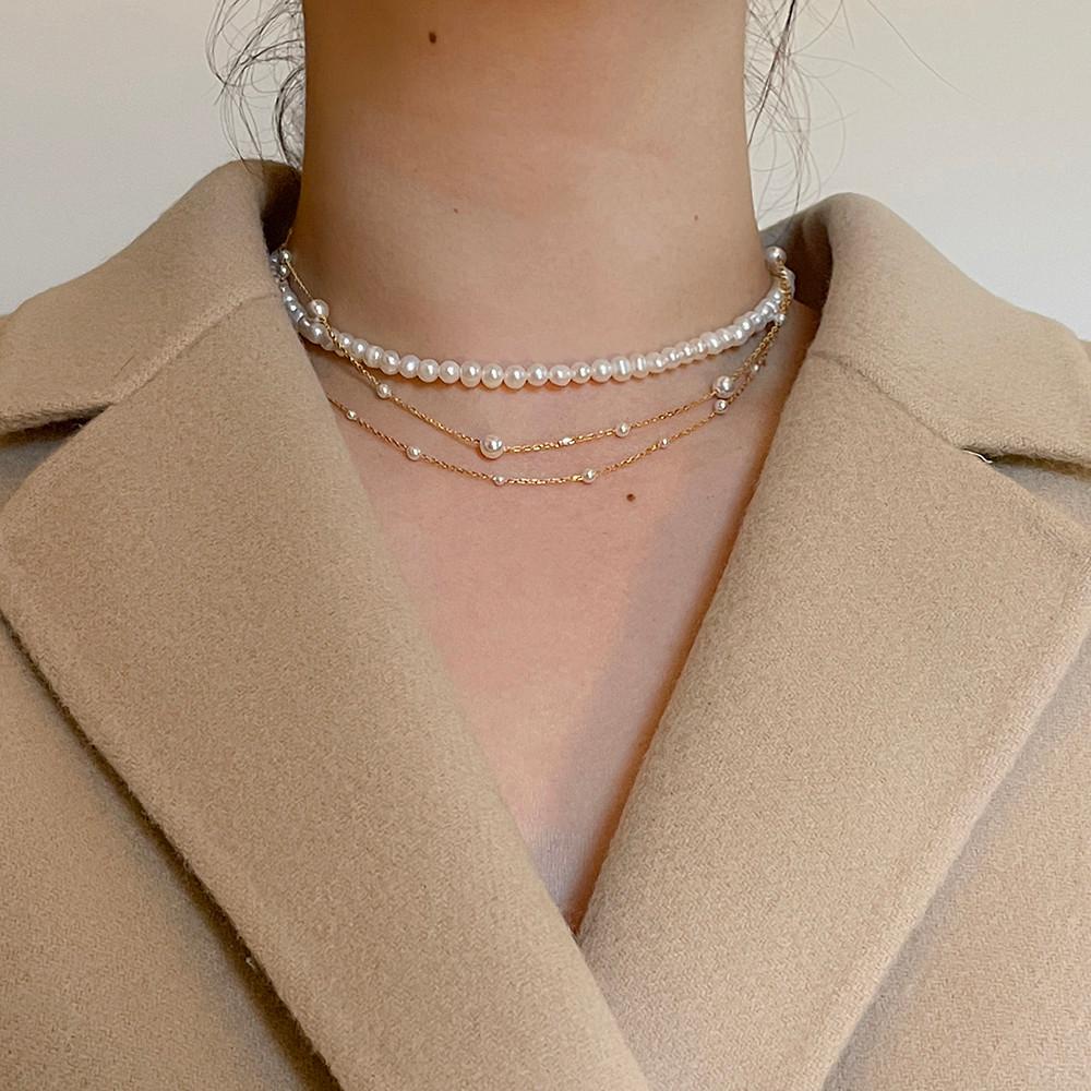 마고 925 페미닌 스왈 진주 듀얼 라인 목걸이 (2 size)