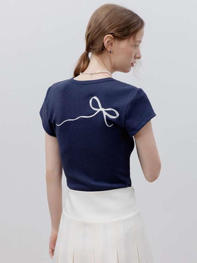 EGGKA 티셔츠 블루 리본 슬림핏 탑