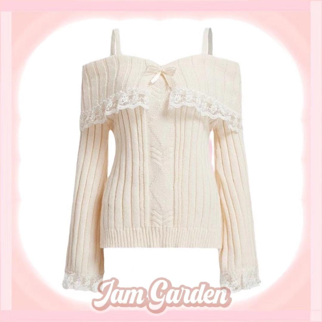 New Autumn And Winter Solid Color Lace One-shoulder Sweater - S / pink