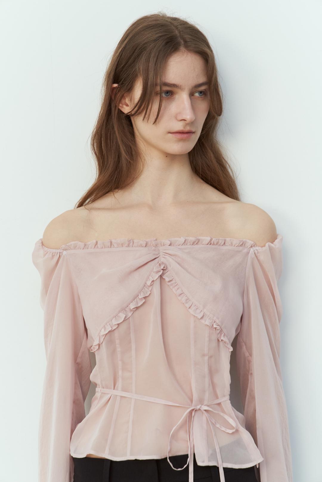 SHEER SUMMER FRILL BLOUSE / DUSTY PINK