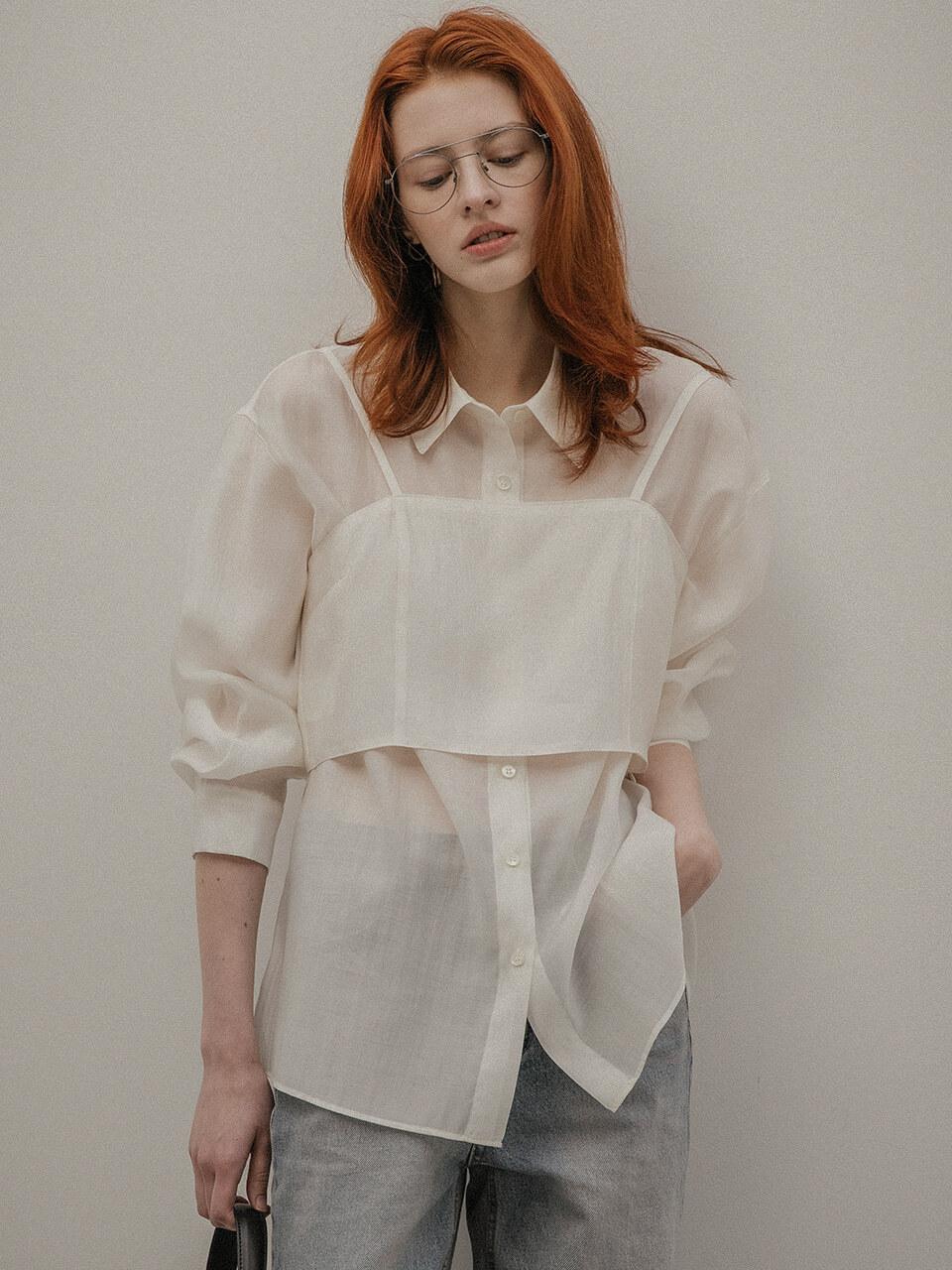 Silky bustier blouse set_Ivory