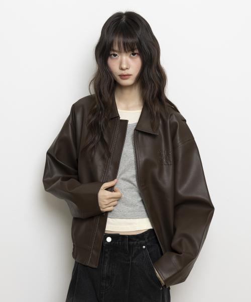 2WAY PU 미니멀 레더 자켓_브라운