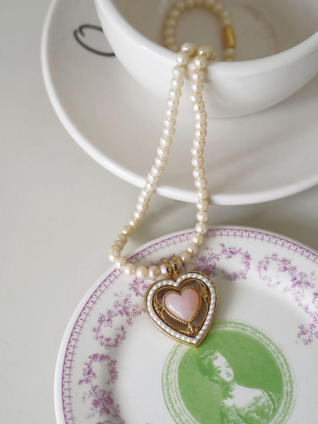 [재입고] heart & pearl pendant necklace