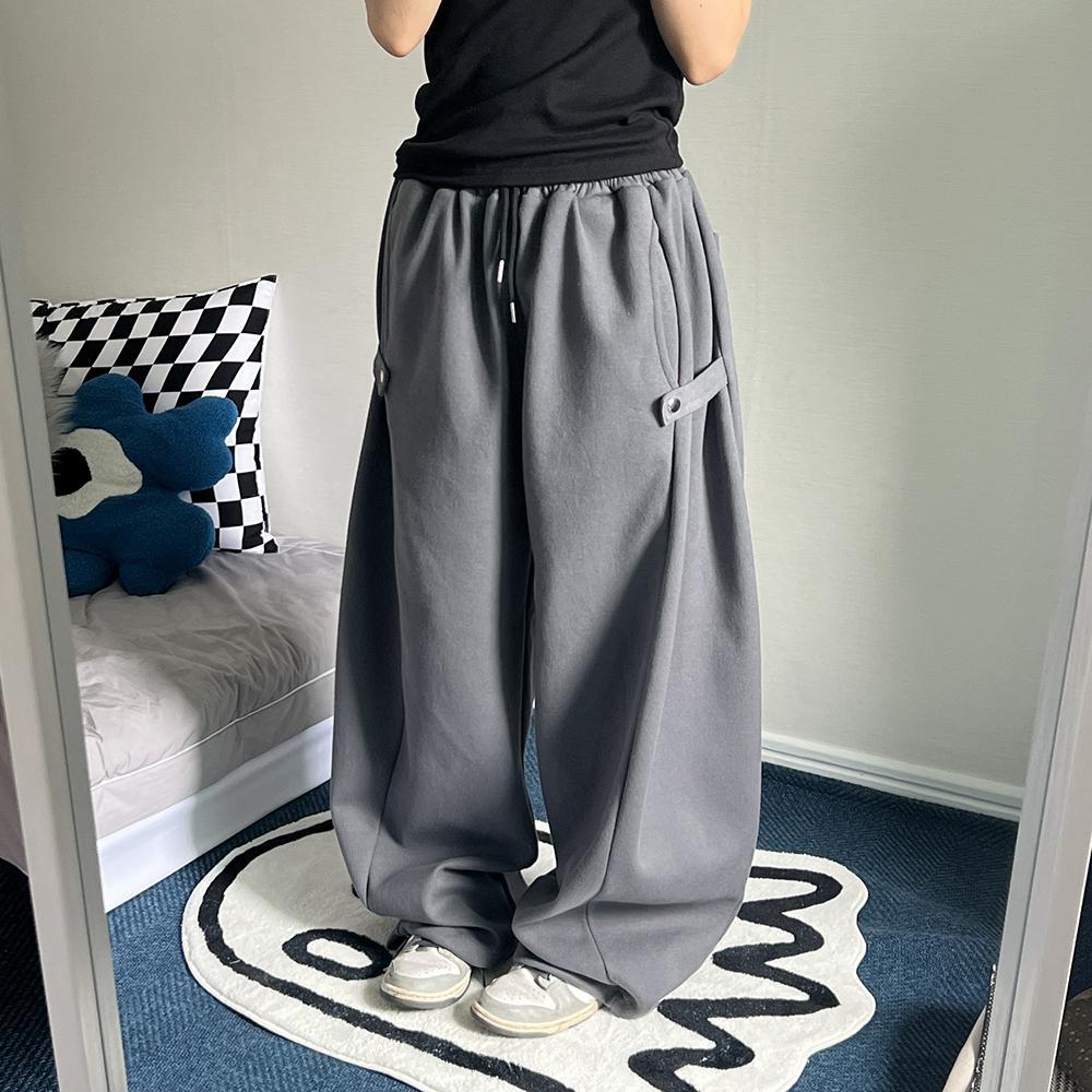 키비논 [기모선택/4color] 리카 사이드 스냅 버튼 벌룬 와이드 밴딩 트레이닝 면 바지 (남녀공용)