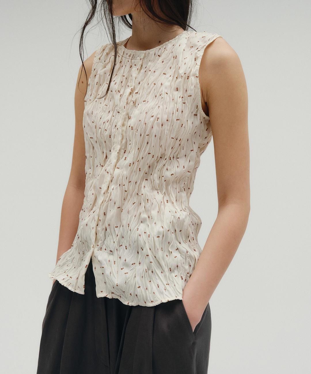 솔티페블 BOHEMIAN PRINTING PLEATED VEST [IVORY]