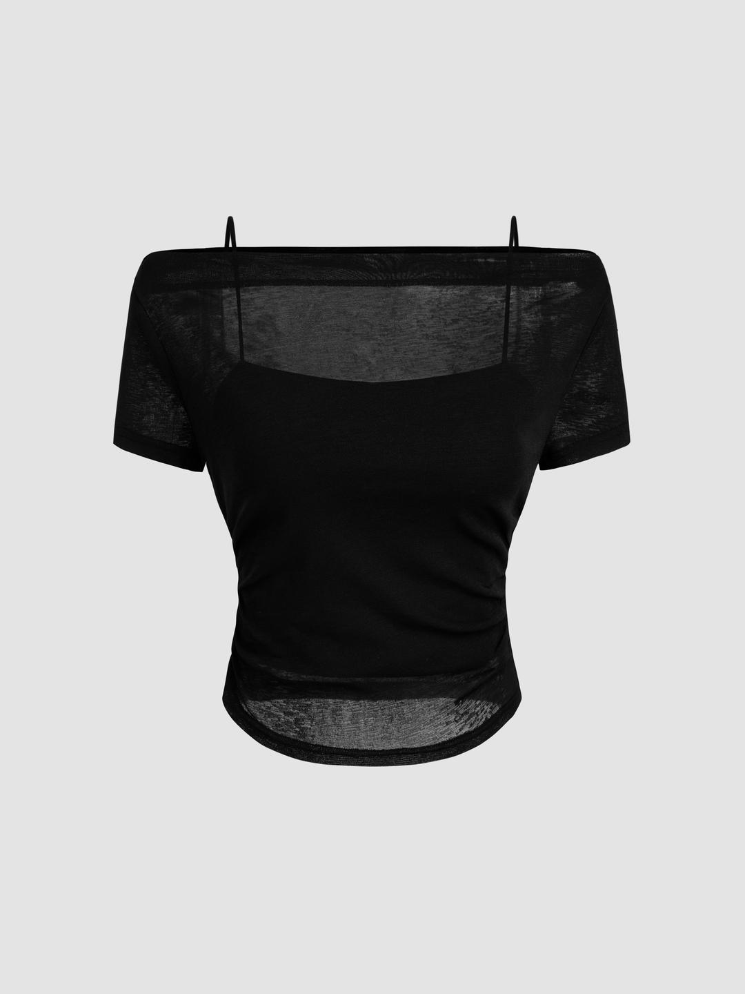 Off-shoulder Ruched Short Sleeve Tee & Cami Top