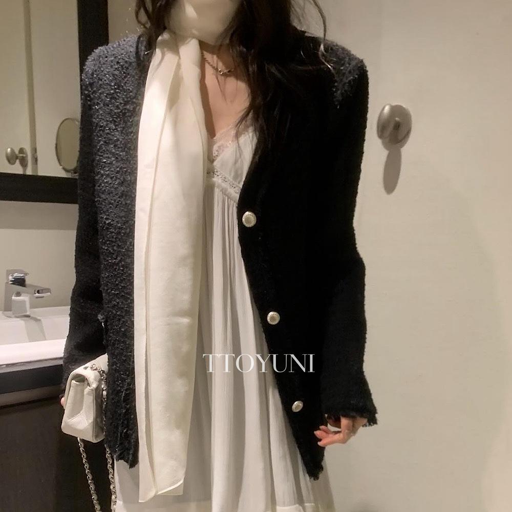 떠유니 포스터 poster 심포니 트위드 자켓 브이넥 노카라 하프 싱글 봄신상 떠유니