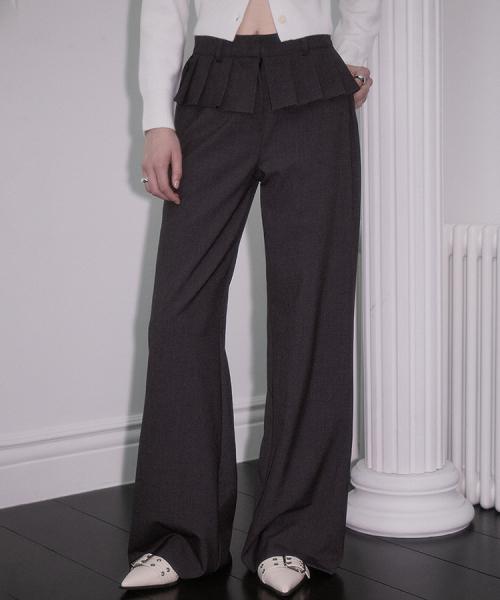 Pleats Layered Wide Slacks [Charcoal]