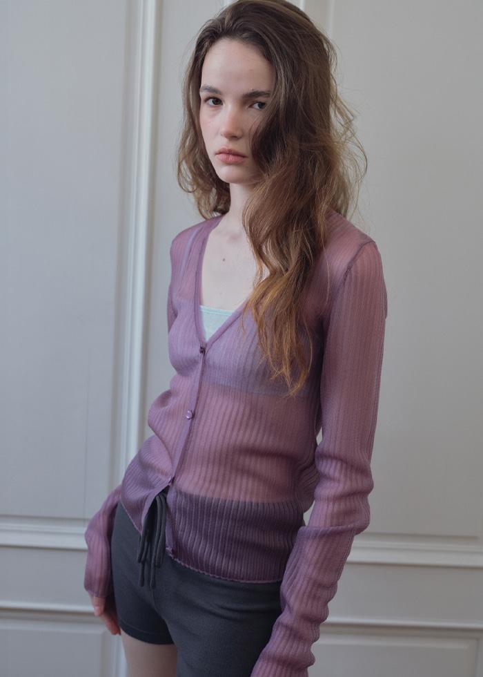 (5/11 예약배송)Glossy Sheer Knit Cardigan _CTK268(Purple)