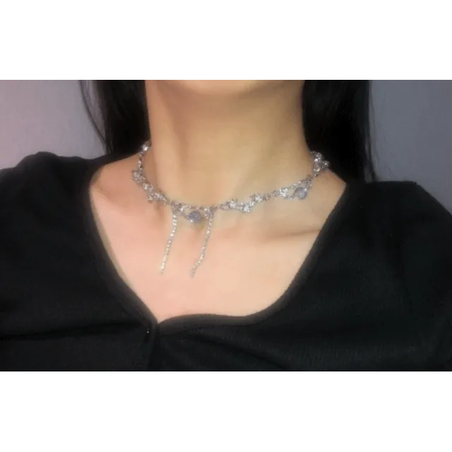 [리뉴얼! 오리엔탈 초극소량]gorgeous water drop with flower necklace / 당일출고 우아한 고급스러운 하트 크리스탈 꽃 목걸이 유니크 심플 y2k