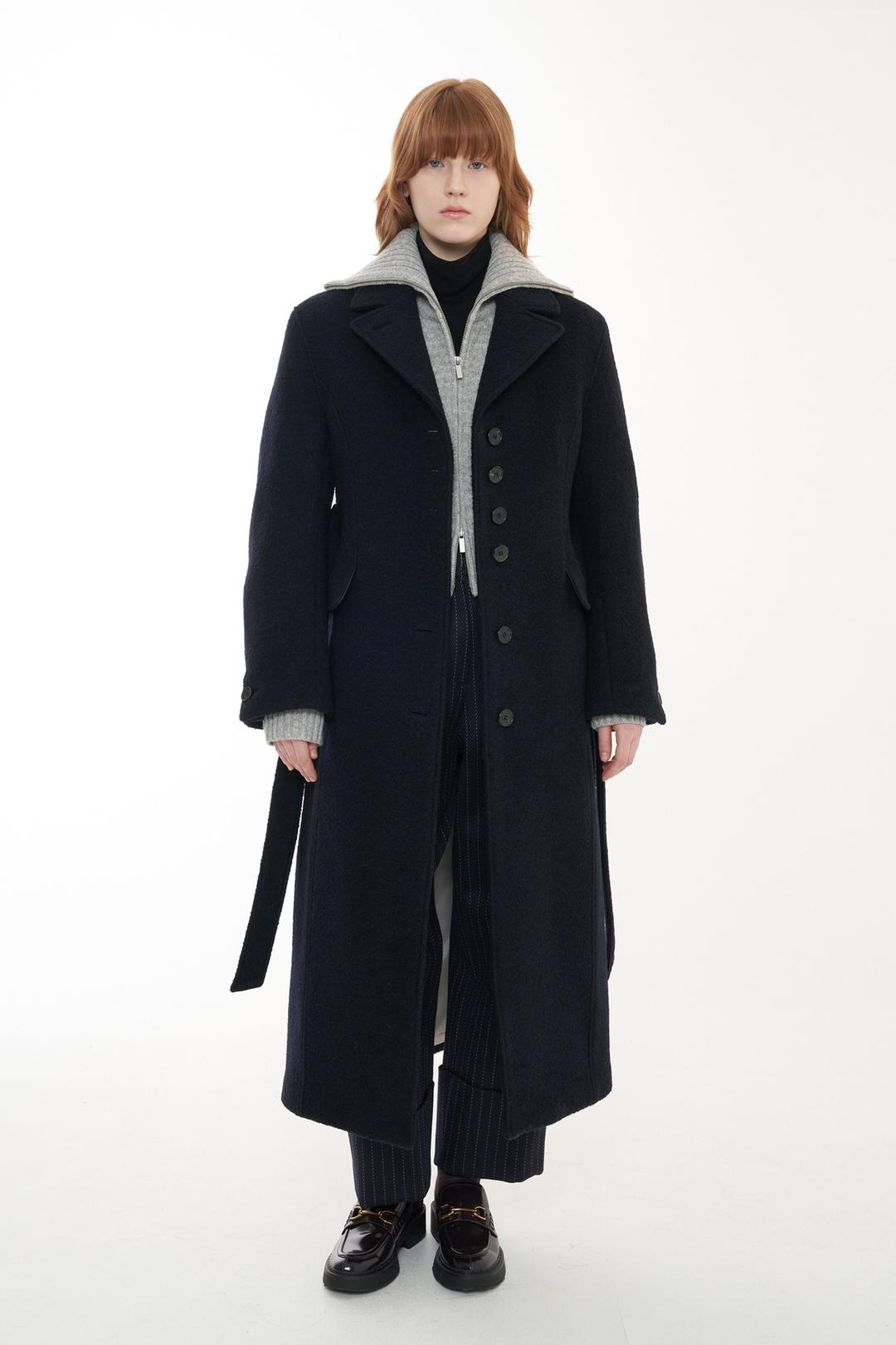 Structured Wool Long Coat_Dark Navy