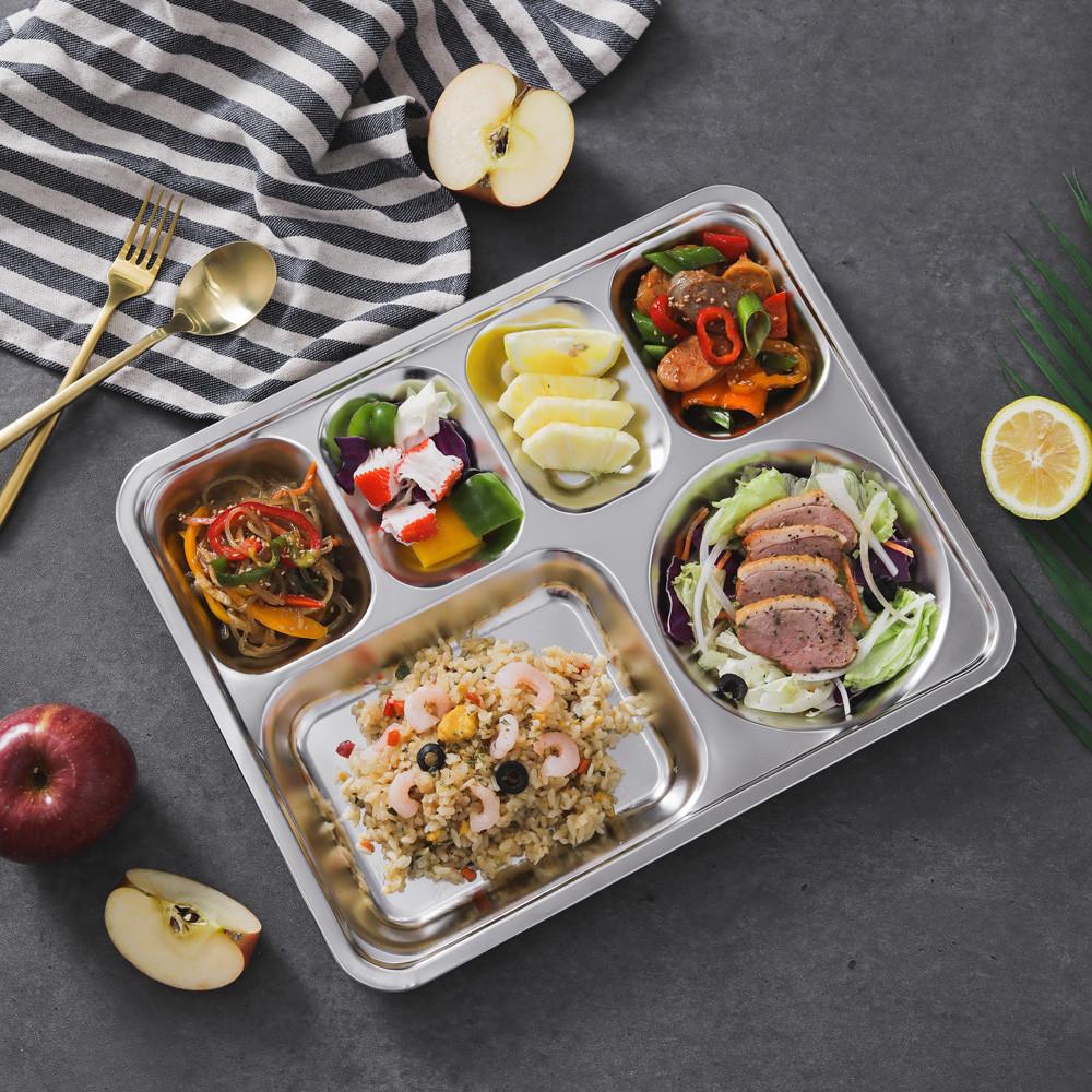 시샘 학교 급식 병원 성인 어린이 유아용 다이어트 깊은 스텐 4찬 식판