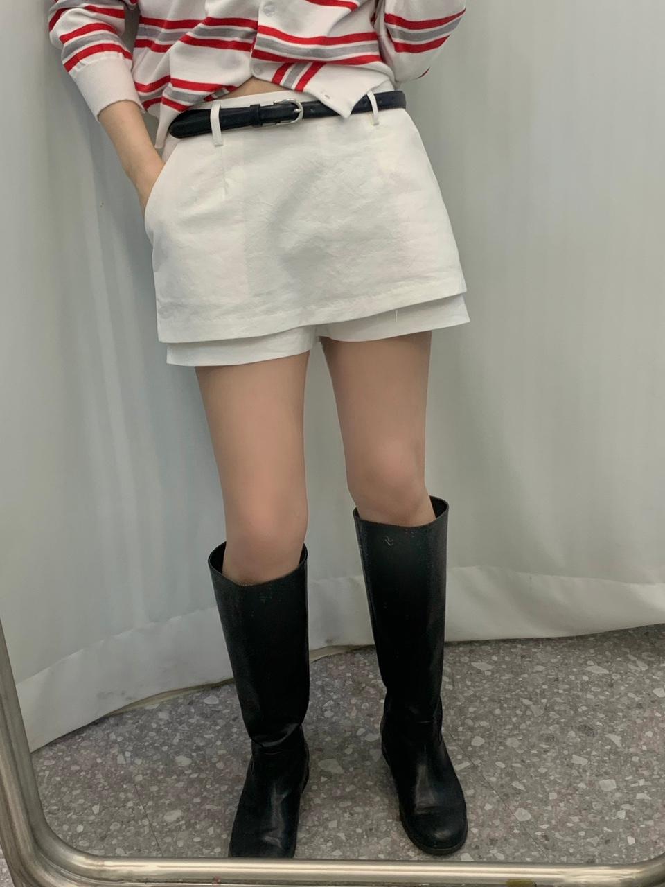 어반그래스 로우 린넨 밴딩 숏 치마 바지 (아이보리)