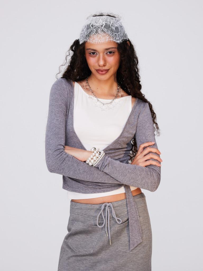 Tencel wool two-piece twisted ribbon V-neck long-sleeved T-shirt
