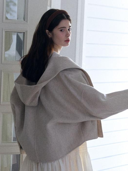 hoody oversize handmade short coat_ivory