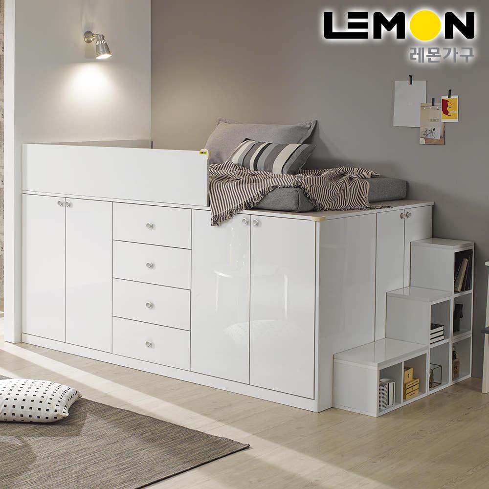샤이닝 페르시아(벙커침대 슈퍼싱글 수납이층 이중수납형 성인SS침대 작은방 레몬가구 일체형)