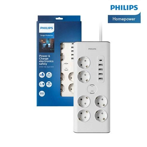 필립스 프리미엄 USB멀티탭 6구 8구 서지보호 낙뢰 과부하차단 - 조명/배선/전기코드류 | 쿠팡