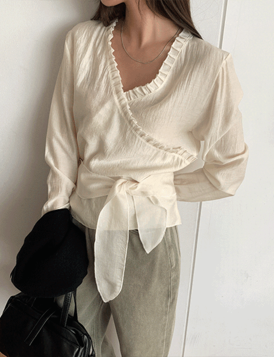 라이크유 코코넛 프릴 랩 블라우스 (BL) -3color