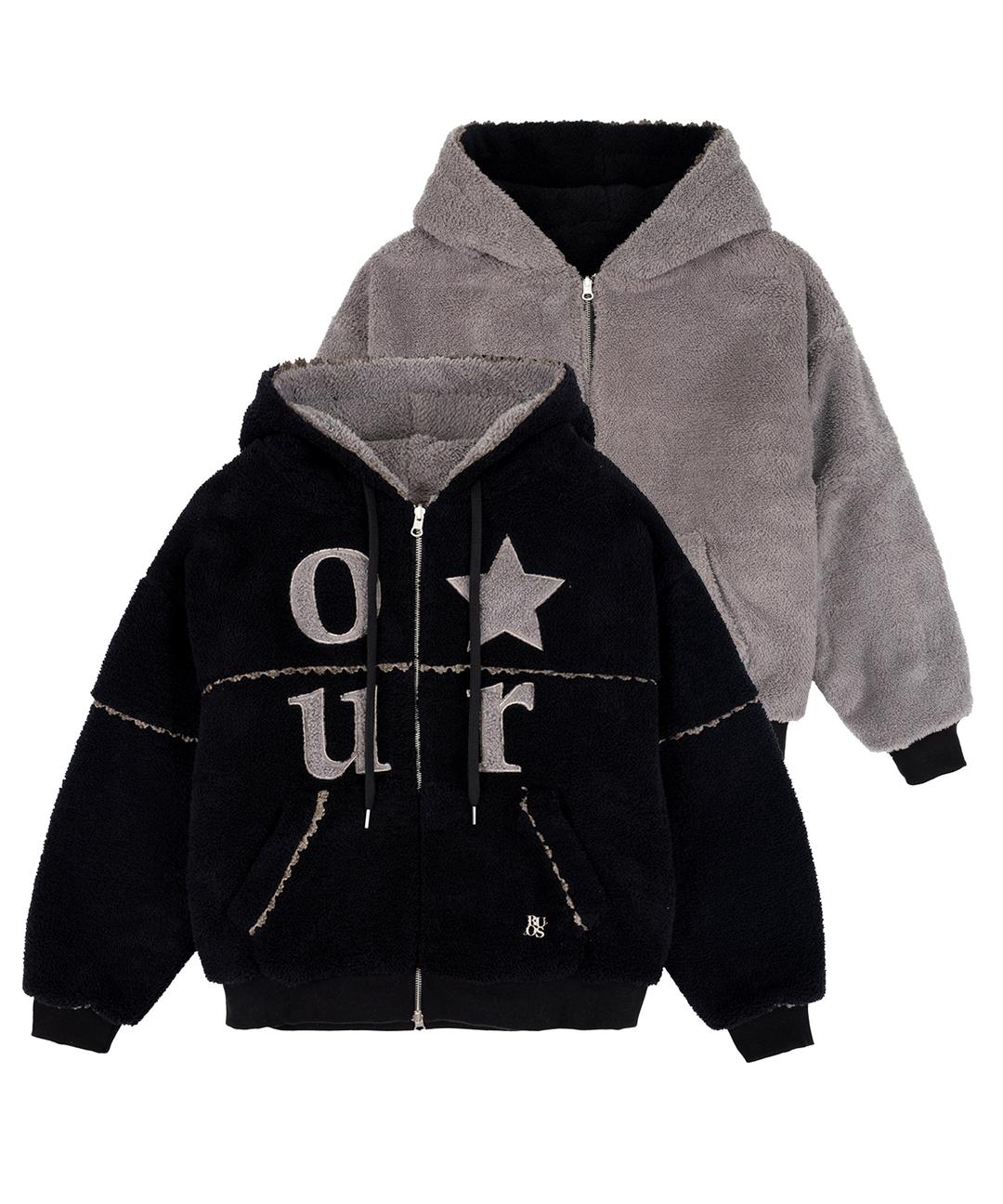 레이스 플리스 배색 리버시블 점퍼 블랙