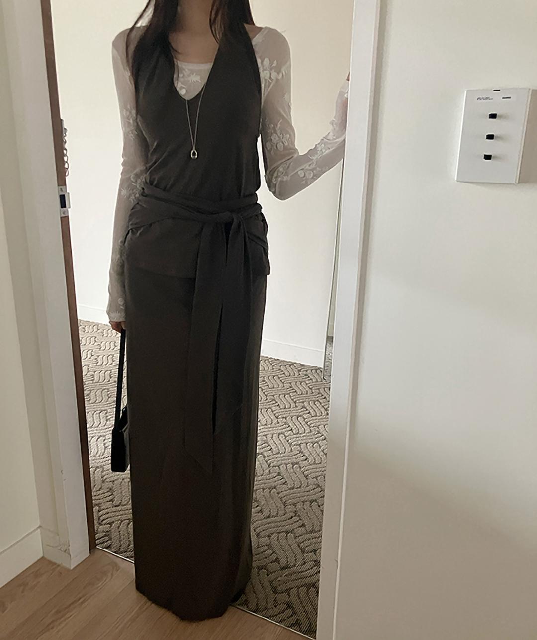 이즈카민 [무료배송]플레르 스트링 롱 스커트(3컬러)