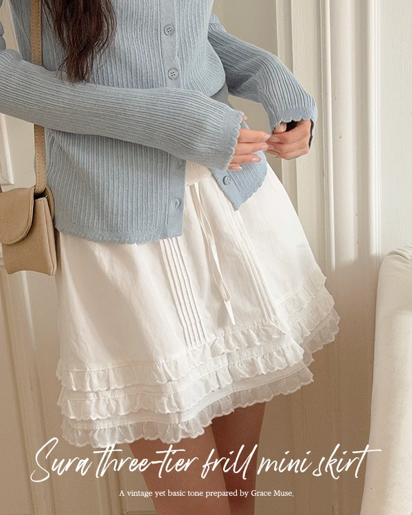 [허리밴딩]서라 3단 프릴 미니 스커트
