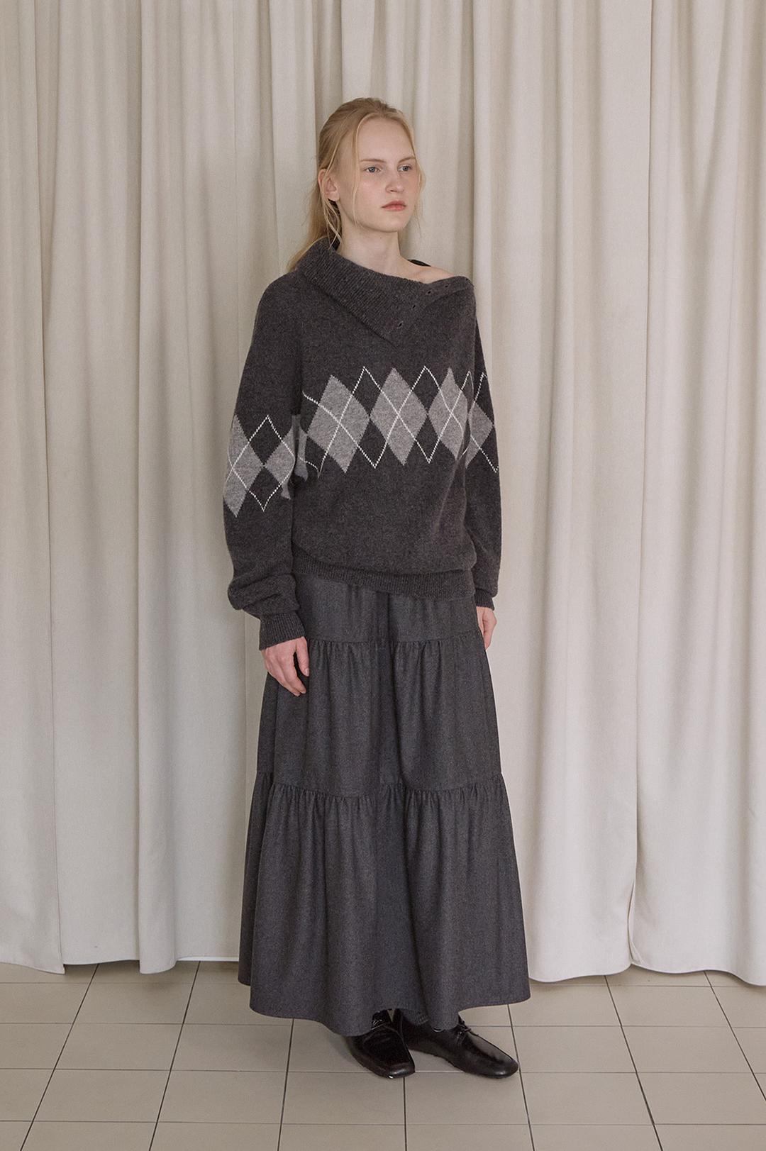 [2nd-order]  Noah Shirring Long Skirt  (Dark Grey)