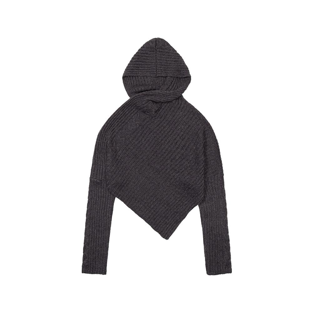 TWIST PATTERN CROPPED HOOD KNIT, MELANGE GREY