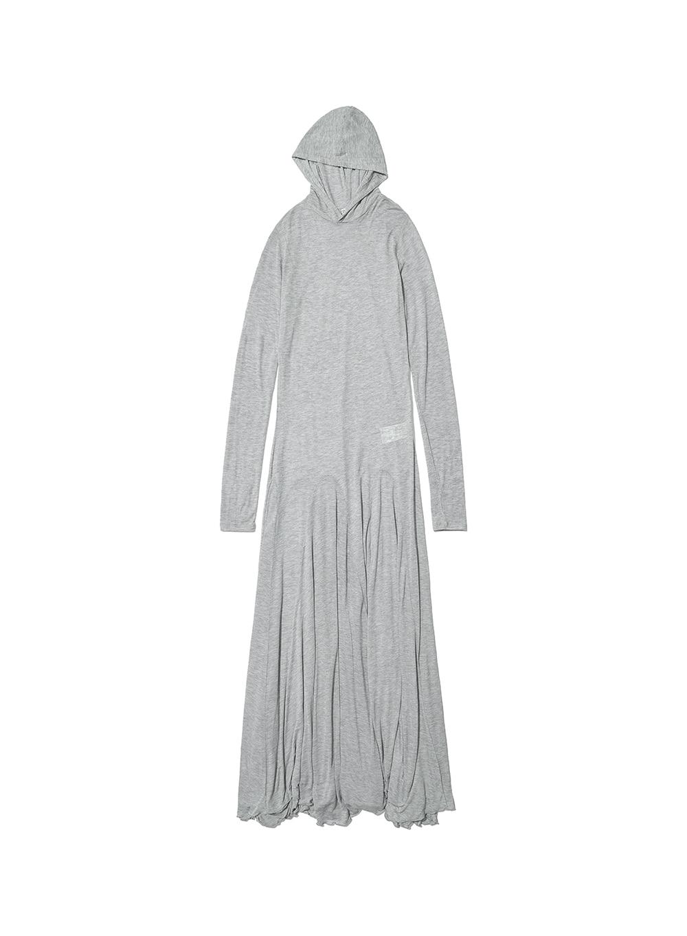 [WOMEN] SHEER LAYERED HOODIE FLARE DRESS_MELANGE