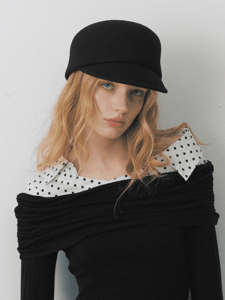 Deleteex black retro wool hat