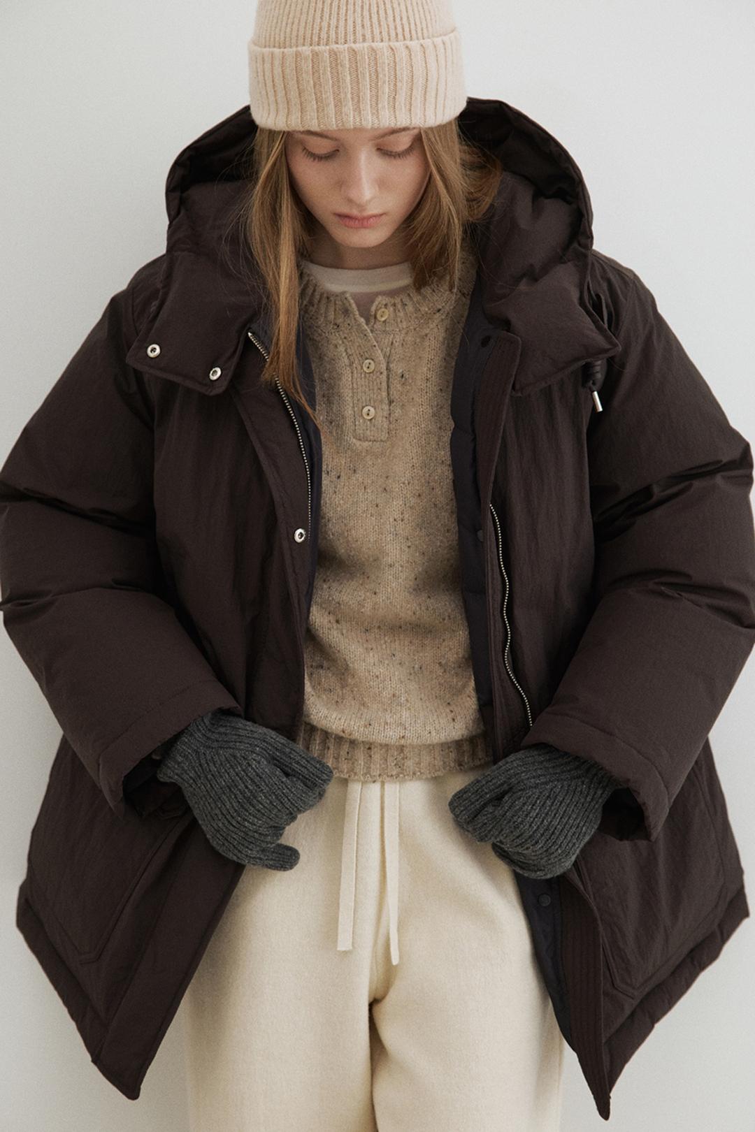 duck down half hooded coat (deep brown)