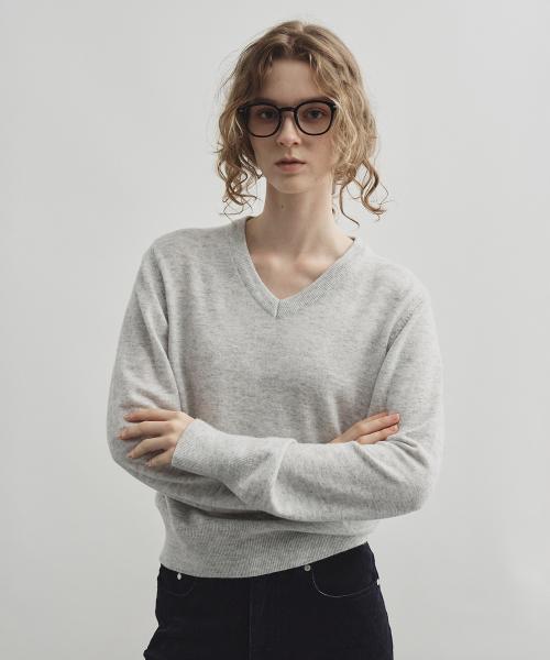 울 캐시미어 브이넥 니트 라이트그레이 MDKT088LGRAY