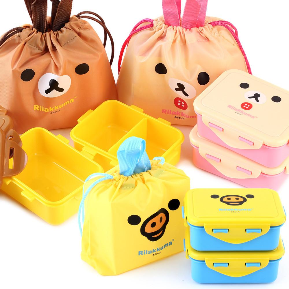 리락쿠마 사각 밀폐 2단 도시락/어린이 소풍 도시락통
