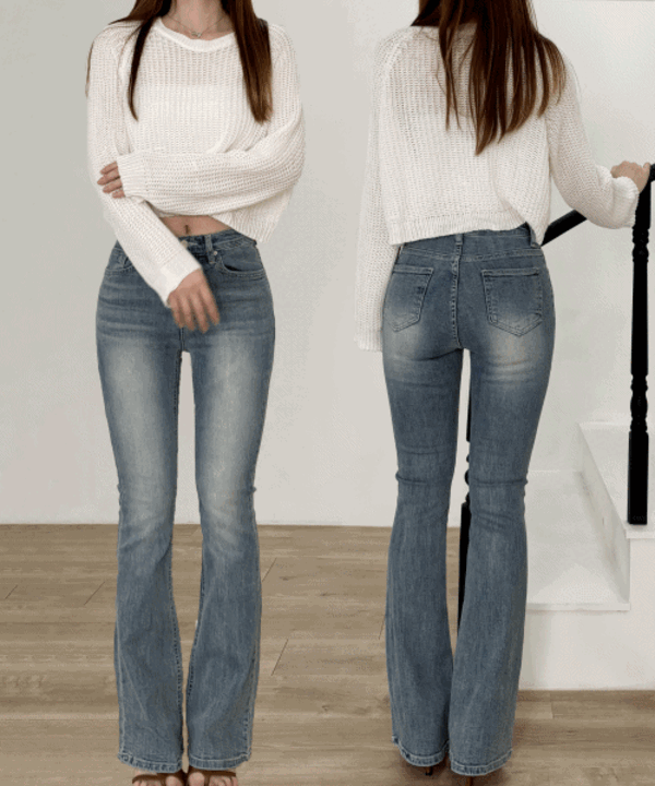 [핏보장/허리쏙!/히든밴딩] 안스 하이웨스트 연청 워싱 세미 부츠컷 데님