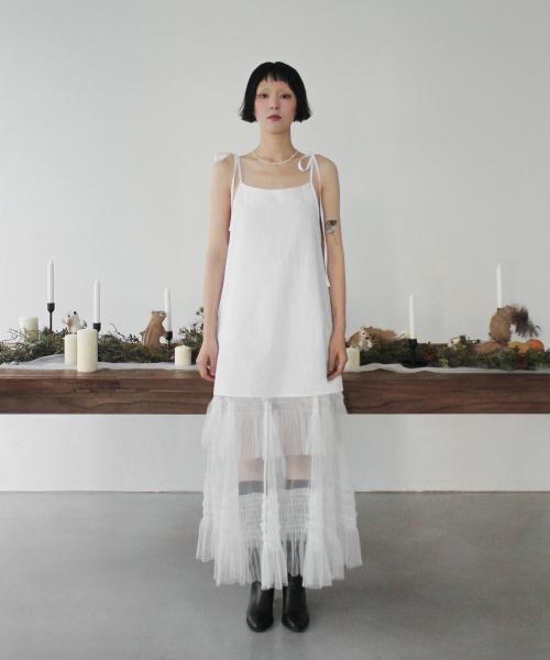 튤 레이어드 맥시 원피스_아이보리