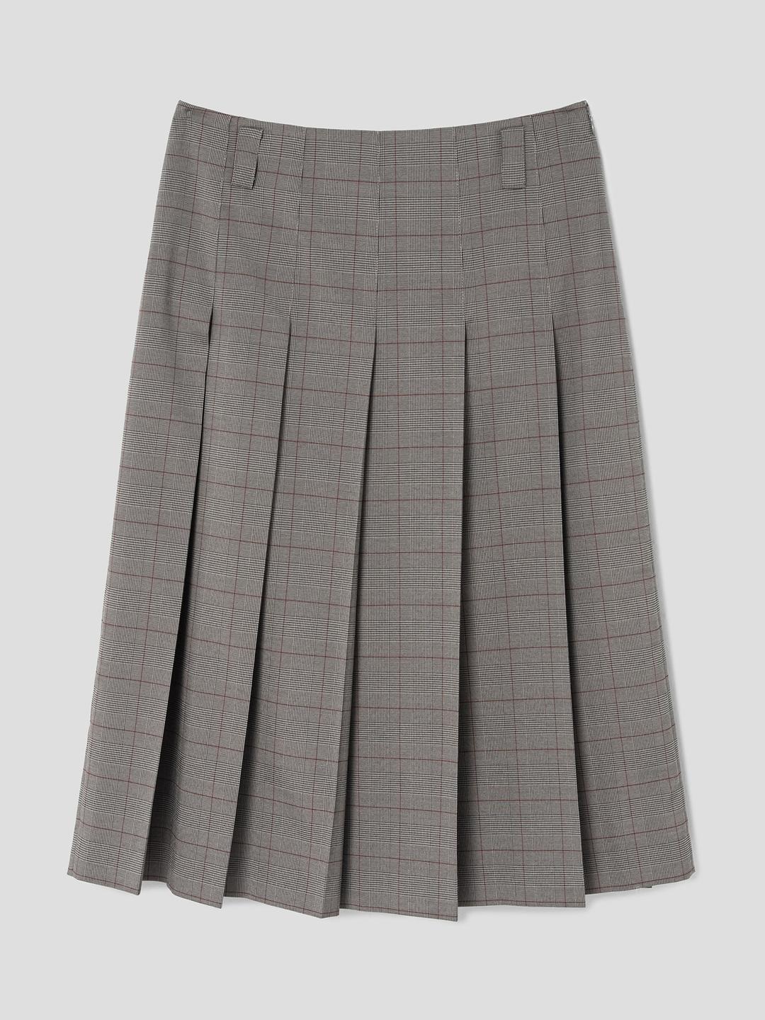 Mid Check Pleated Skirt - Grey