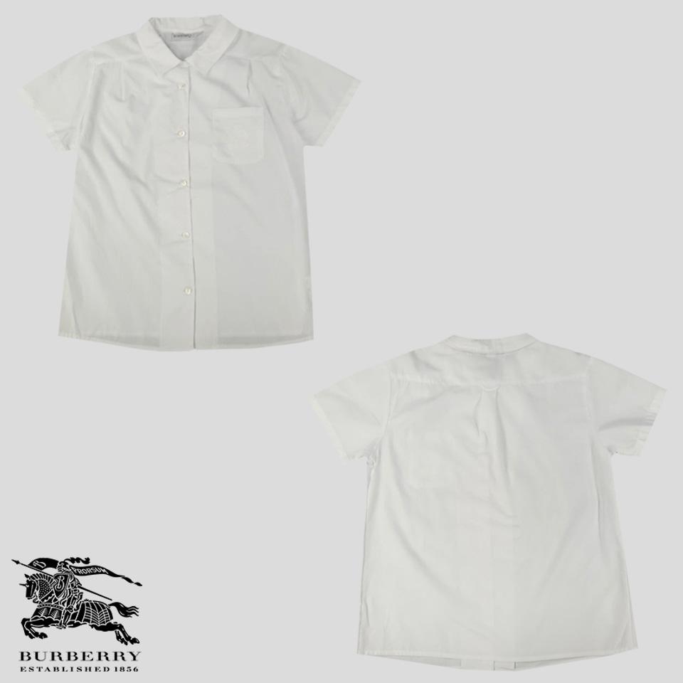 버버리 90s 화이트 자수로고 긱시크 코튼 혼방 반팔셔츠 하프셔츠 WOMANS XS