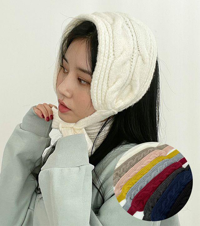 겨울 울 꽈배기 귀도리 반다나